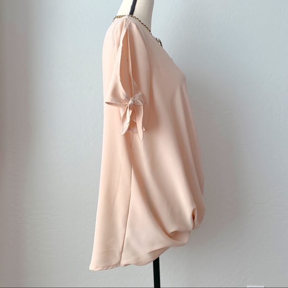 Blush Pink Surplice Top with Tie Sleeves - Picture 5 of 6